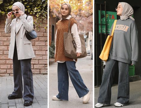 Wide Leg Denim Pantolon ile Blazer Ceket-Süveter-Sweathirt Kombinleri (Aleyna Atalar)