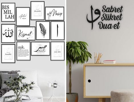 12 Parça Tablo Seti ve Ahşap Lazer Kesim Duvar Dekoru