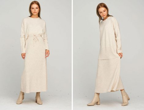 Aybikestil Bej Triko Etek-Tunik Takım