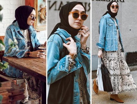  Desenli Elbise - Denim Ceket Kombini (Elif Doğan)