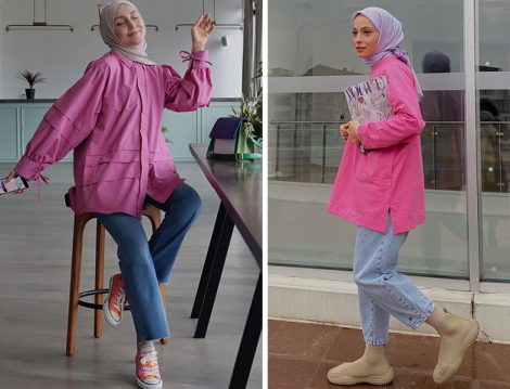 Hooop Store Pembe Tunik-Jean Pantolon (Kübra Doğan) - Aybikestil Pembe Sweat- Jean Pantolon (Şeyda Ateştepe)
