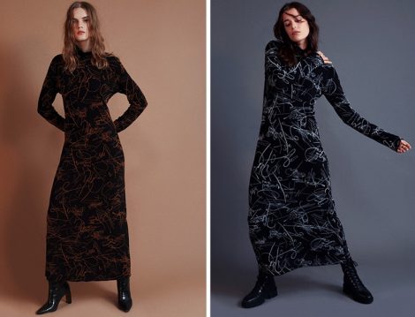 Latifa Edel Flok Baskılı Triko Elbise