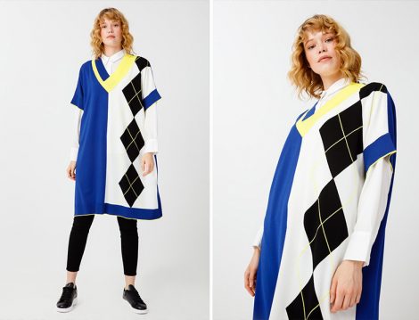 Tığ Triko Saks Baklava Desenli Oversize Süveter
