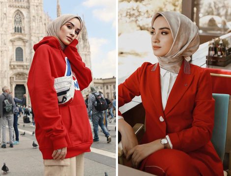 Kırmızı ve Sütlü Kahve Tesettür Kombinler