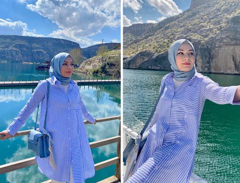 Normcore Çizgili Tunik ve Şal - Büşra Karagöz