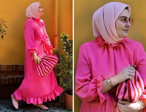 Merve Dağlı Pembe Elbise
