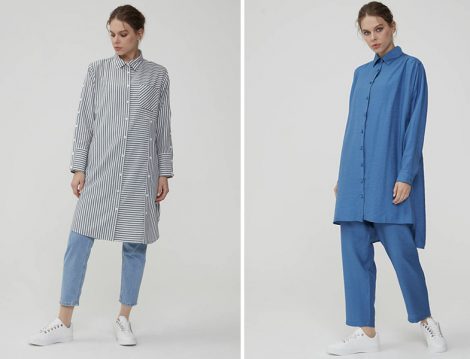Normcore Çizgili Tunik ve Mavi İkili Takım