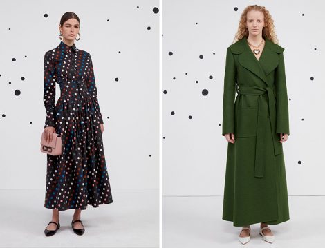 Carolina Herrera Puantiyeli Maksi Elbise - Pardösü Stil Elbise