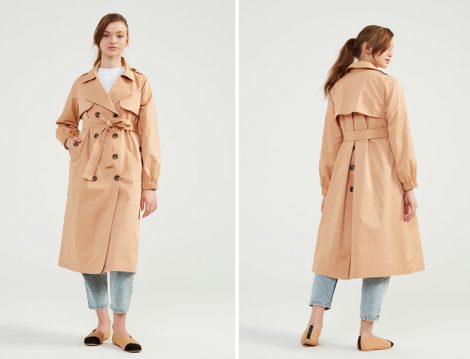 Normcore Camel Arkası Düğmeli Elengant Trençkot