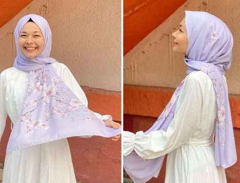 Mienmoon Lila Çiçekli Şal - Harmandalı Ahsen