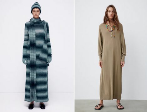Zara Tesettür Uzun Triko Elbise