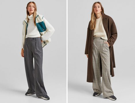 Bershka Çizgili ve Ekose Wed Leg Pantolon