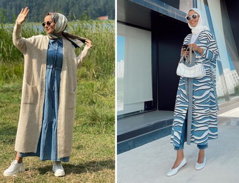 Kübra Biriktir Uzun Hırka & Niqozza Uzun Desenli Hırka - Betül Gedik