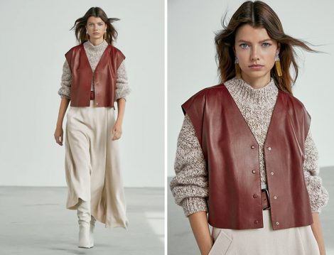 Massimo Dutti Bordo Deri Yelek