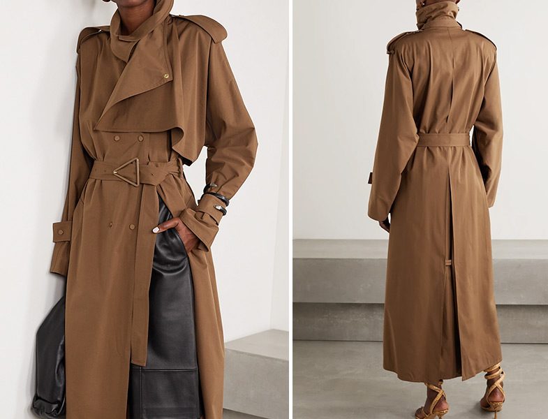 Bottega Venetta Kuşaklı Kruvaze Pamuklu Gabardin Trençkot