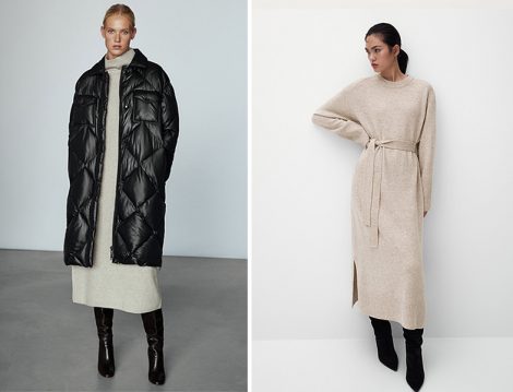 Massimo Dutti Kapitone Kaban&Triko Elbise&Deri Çizme Kombini