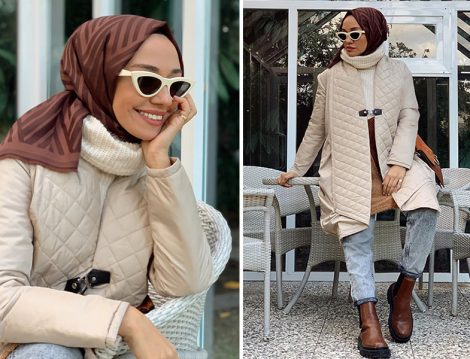 Qooq Store Bej Kapitone Kaban - Modakaşmir Şal (Hülya Aslan)
