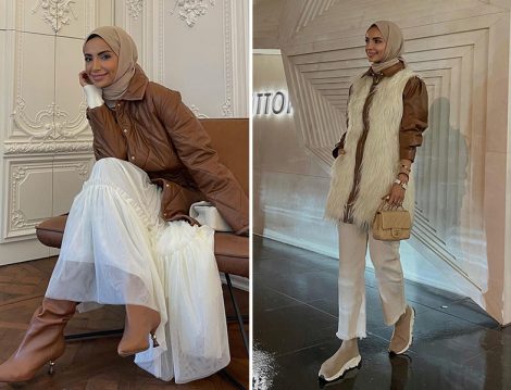 Betül Gedik'ten Kahverengi Deri Parçalarla Tesettür Kombinler