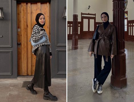 Deri Etek-Kazak Kombini Aybükenur Demirci - Deri Ceket Pantolon Kombini Ayşenur Coşkun