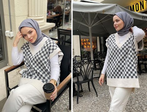 Normcore Dama Desen Süveter - Sevda Kaba