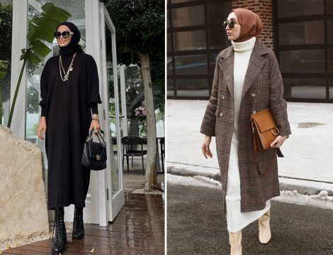 Siyah Triko Elbise- Çizme Kombini Betül Gedik - Ekru Triko Elbise-Ekose Kaban-Çizme Kombini Elif Doğan