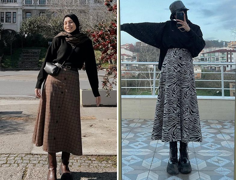 Be Blue Ekose Etek (Şüheda Nur) - Be Blue Zebra Desen Etek (Mavera Bulut)