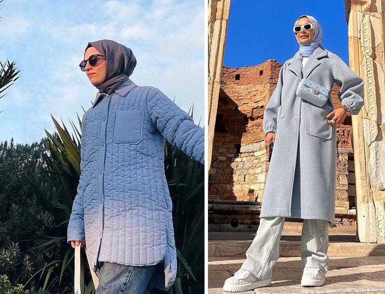 Beyza Turna ve Betül Gedik Jean - Mavi Renk Ton Sür Ton Tesettür Kombinler