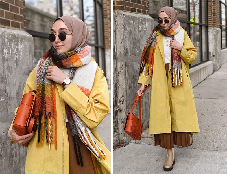 Qanu Sarı Trençkot - Camel Etek Kombini - Elif Doğan