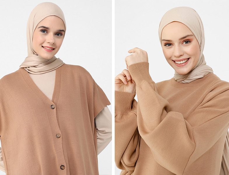 Refka Camel Triko Yelek ve Tunik