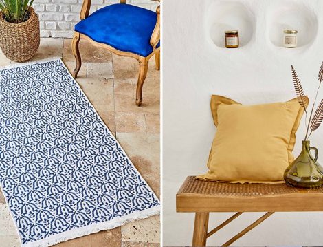 Karaca Home Kilim ve Kırlent - Hava Elementi Mavi, Hardal, Beyaz