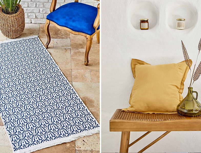 Karaca Home Kilim ve Kırlent - Hava Elementi Mavi, Hardal, Beyaz