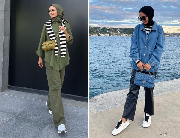 Betül Gedik Touche Çizgili Sweat ve Denim Ceket Kombinleri