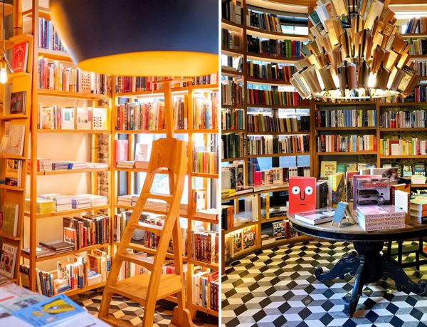 Minoa Books and Coffee Kitaplık-Yuvarlak Masa-Ahşap Merdiven