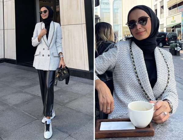 Niqozza Tüvit Blazer ve Deri Pantolon - Betül Gedik