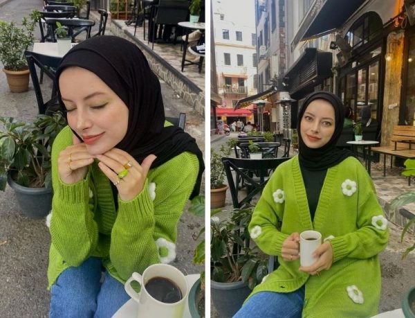 Lime Yeşil Triko Hırka Şeyma Polat