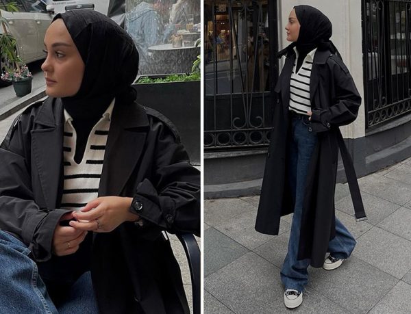 Denim Pantolon, Çizgili Triko ve Trençkot Kombini - Aleyna Atalar Gün