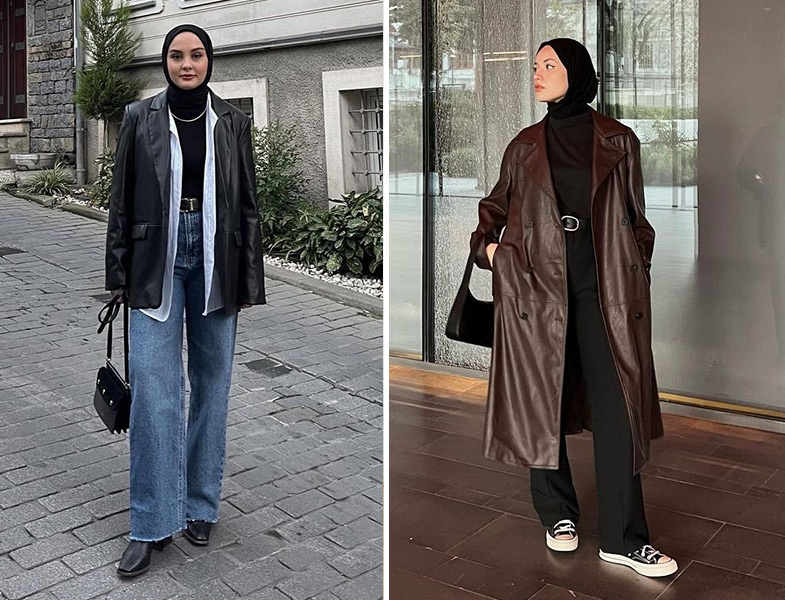 Deri Blazer ve Deri Trençkot Kombinleri - Aleyna Atalar Gün ve Ayşenur Coşkun