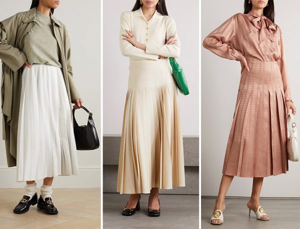 Purdey Beyaz Pilili Etek - Gucci Pilili Etekler