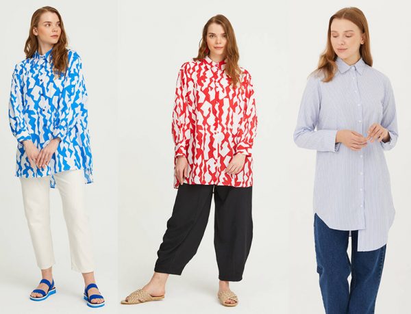 Normcore Geometrik Desenli Oversize Gömlekler ve Çizgi Desenli Gömlek