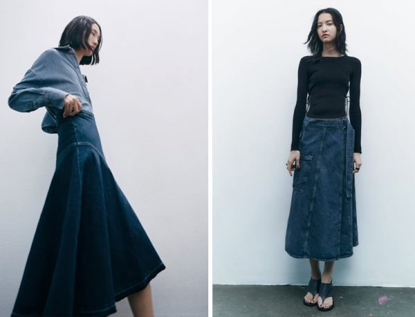 Zara Asimetrik Midi Denim Etek