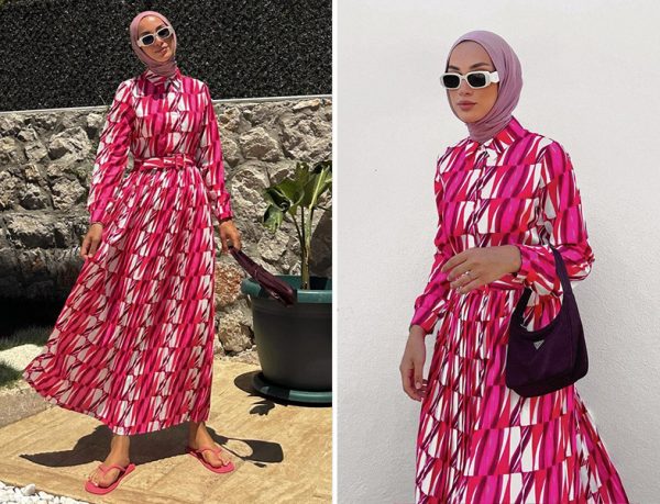 Pembe Desenli Elbise - Sena Sever