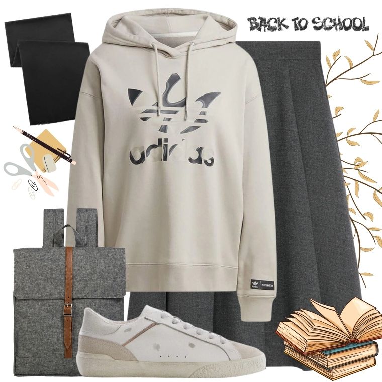 Kapüşonlu Sweatshirt ve Pileli Etek Kombini
