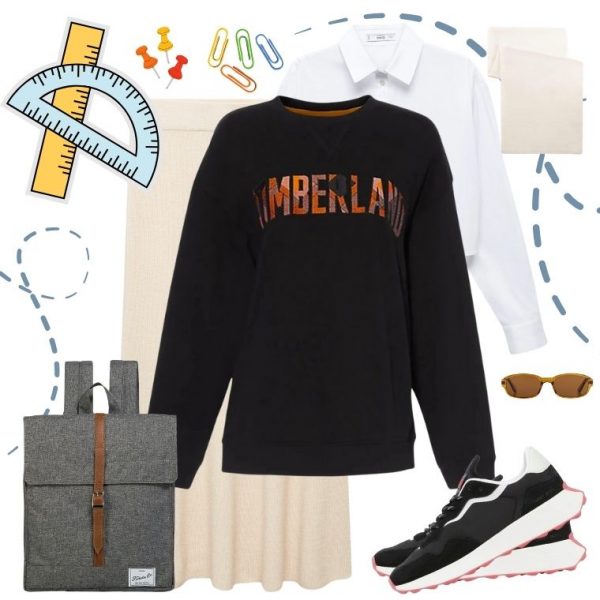 Siyah Sweatshirt ve Triko Etek Kombini