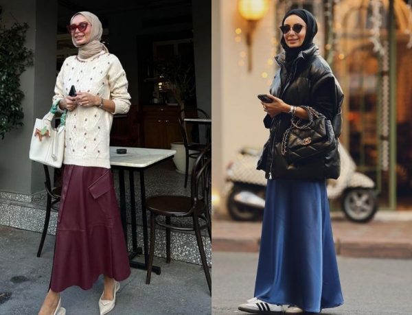 Betül Gedik Bordo ve Mavi Etek Kombinleri