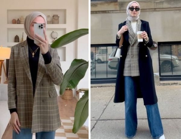 Ekose Blazer Ceket Kombini