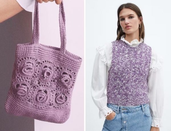 Lila Çanta ve Kırçıllı Süveter
