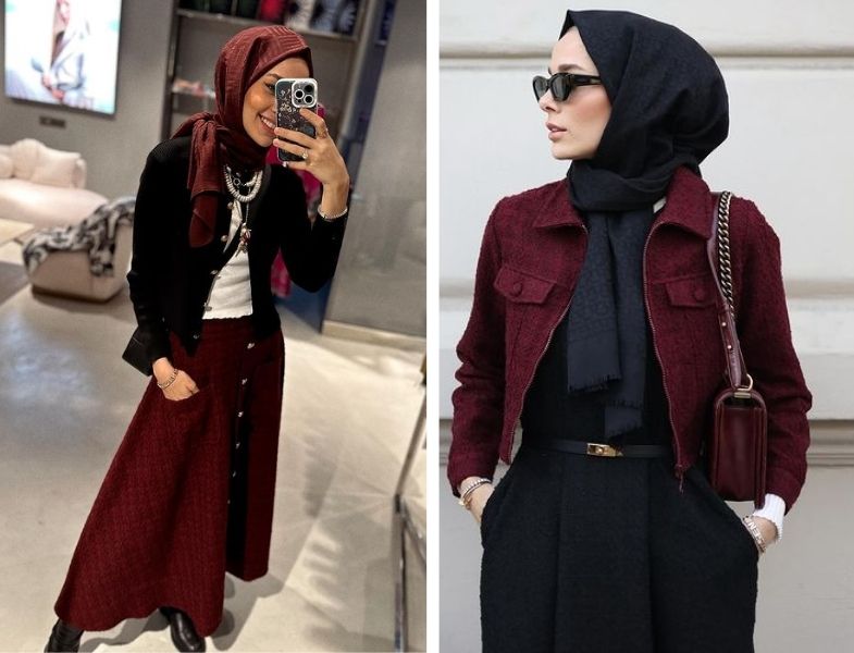 Sena Pektemek Kırmızı-Bordo ve Siyah Üçlüsü ile Kombinleri