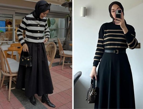 Çizgili Triko ve Etek Kombinleri (Aybüke Nur Demirci - Sena Sever)